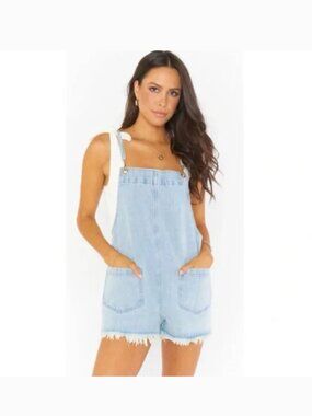 Show Me Your MuMu Light Blue Denim Overall Romper